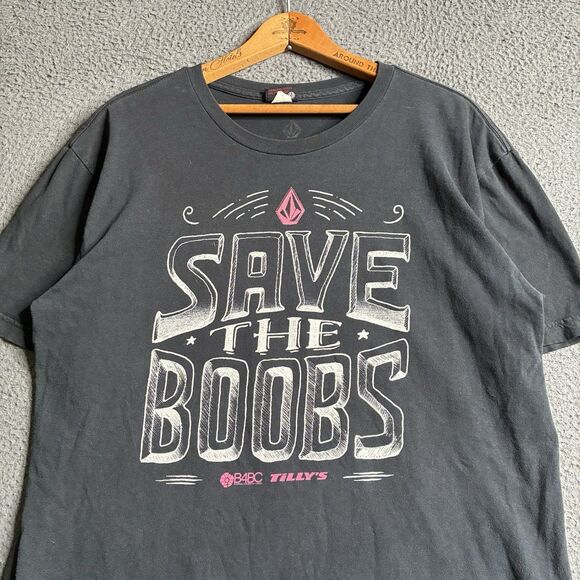 Vintage Volcom Mens L Black T Shirt Y2K Skate Save The Boobs Swag Era Boobies - Picture 6 of 10